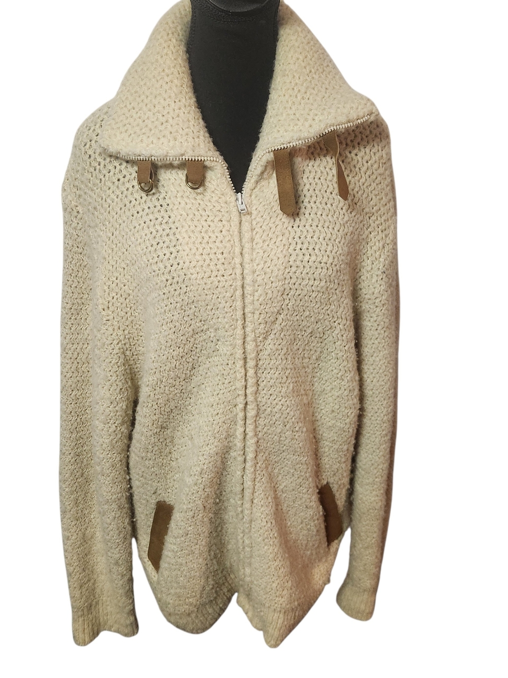 Tundra 100% Vergin Wool Vintage Zip-Up Jacket with Leather Trim